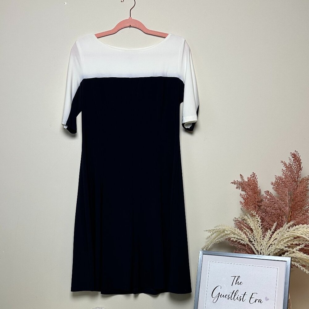 Chaps Dark Blue (Navy) And White Color Block Dress (L)